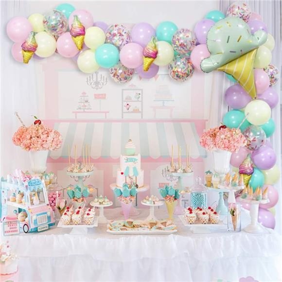 Sweet Ice Cream Party Balloon Arch Garland Pastel Macaron Popsicle Confetti Foil - Picture 3 of 6